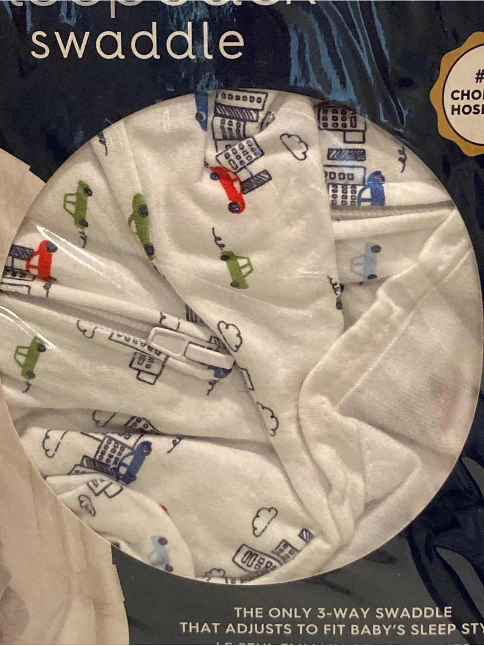 HALO SleepSack Swaddle Baby Pajamas - White with Multi Vehicle Print NWT